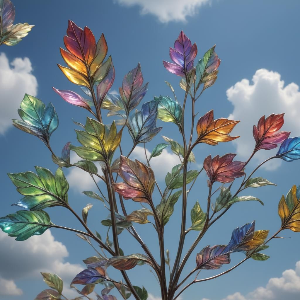 Rainbow Iridescent Glass Flower Leaves in Digital Rendering