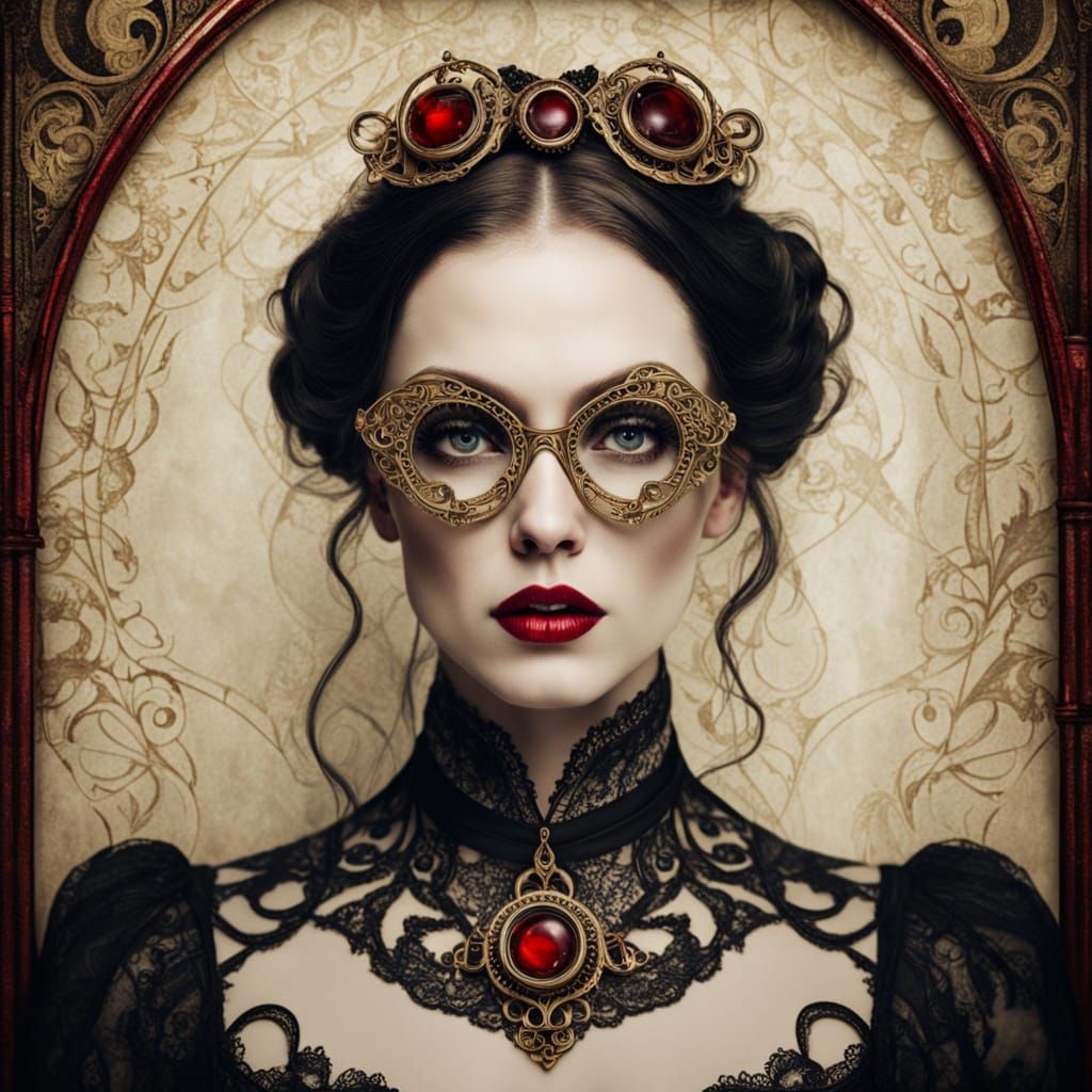 Gothic Surrealism Portrait in Art Nouveau Style