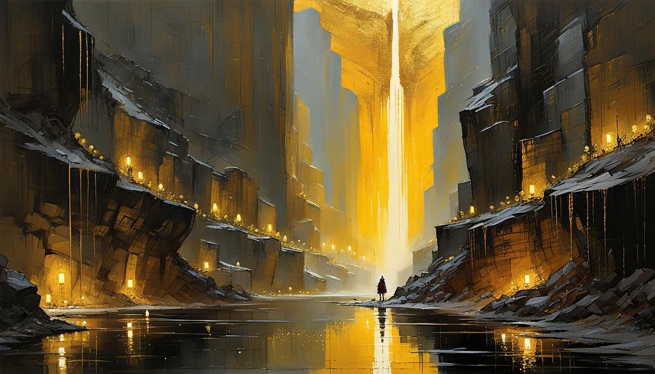 Majestic Cave with Gold Dust in Impasto Style