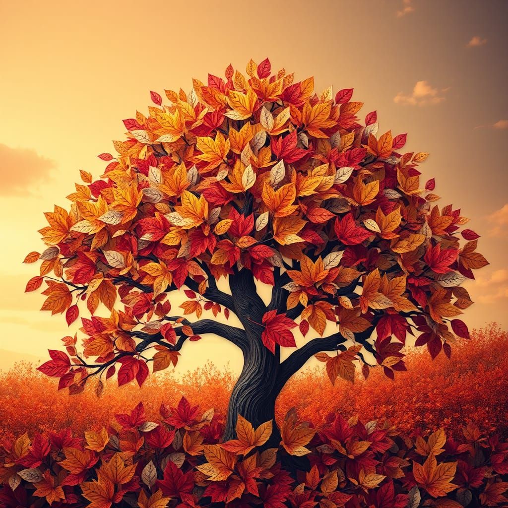 Majestic Paper Leaf Tree in Dreamlike Matte Painting Style