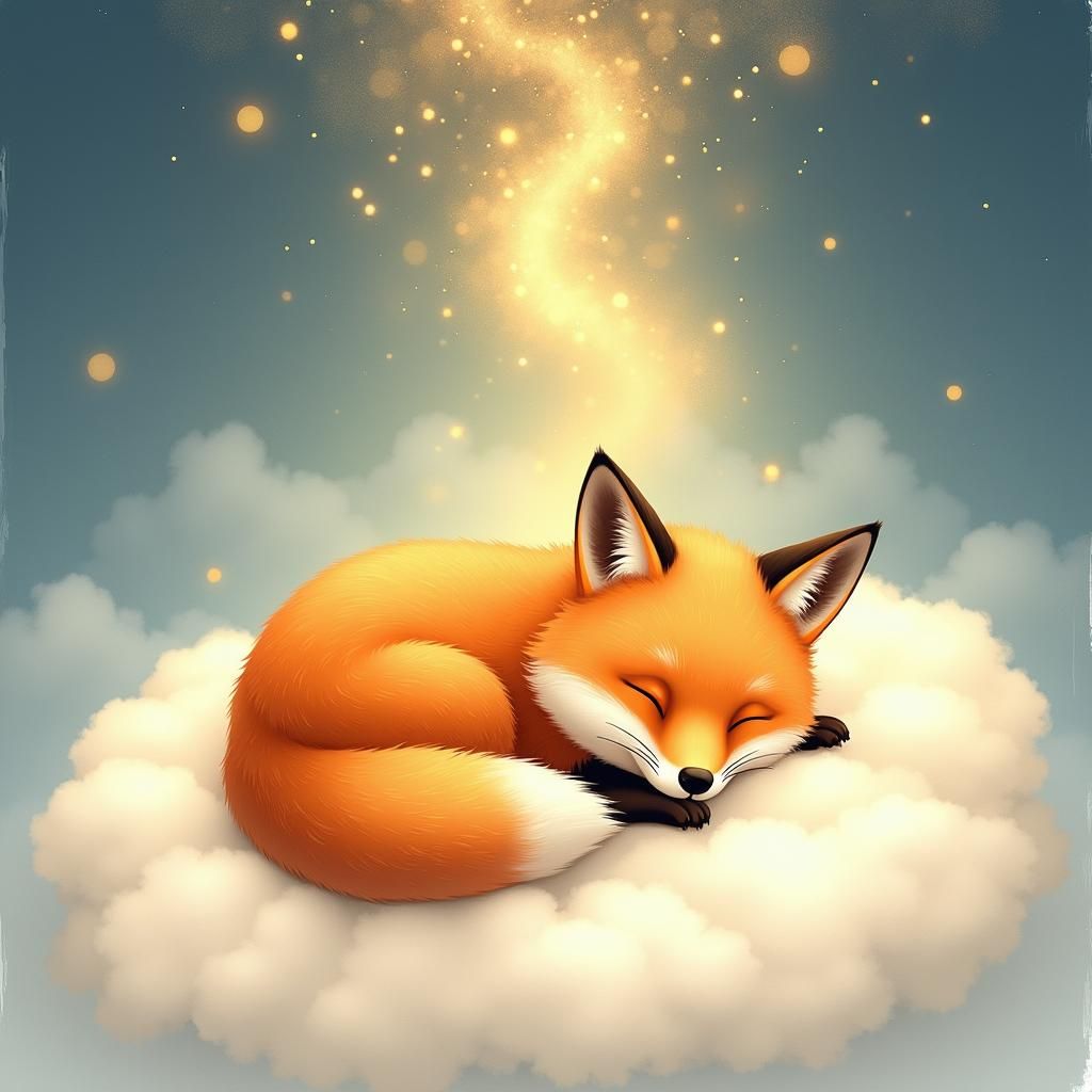 Fox Sleeping on Cloud with Ethereal Light