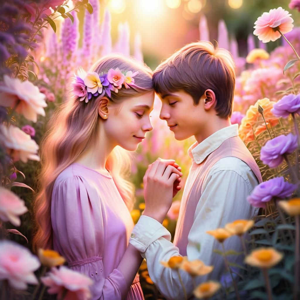 Romantic Elven Portrait in Flower Garden