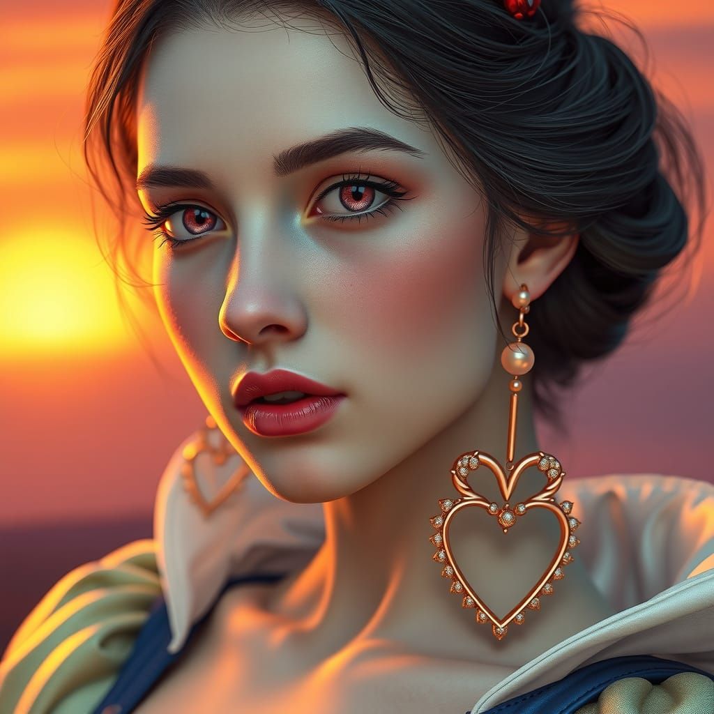 Snow White with Pink Eyes: Hyperrealistic Digital Portrait