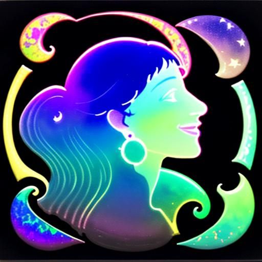 Psychedelic Opal Crescent Moon Silhouette