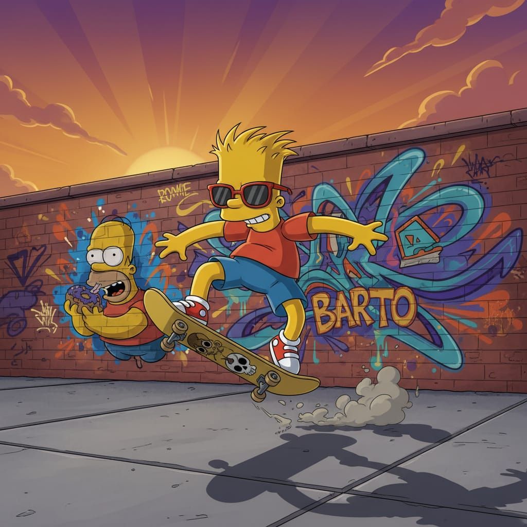 Bart Simpson Skateboarding at Sunset Digital Art
