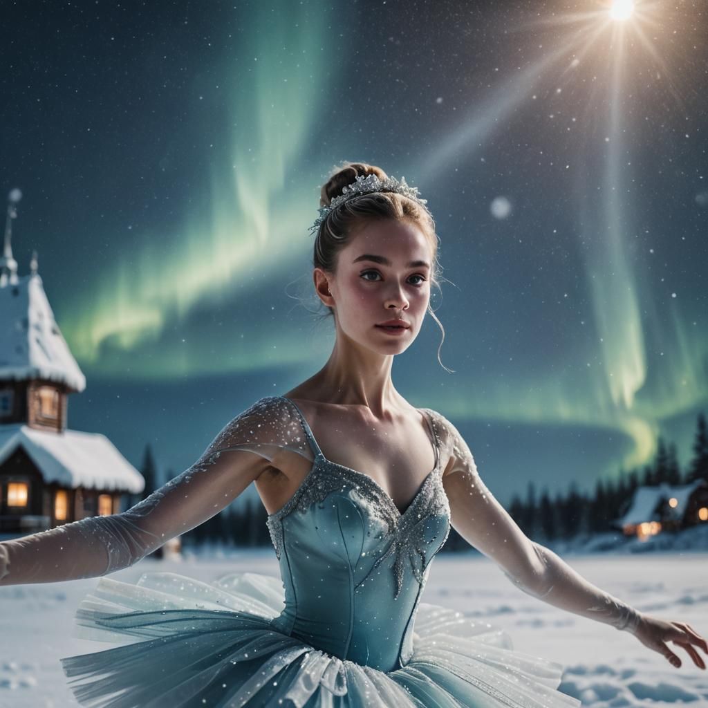 Ballerina Dances at North Pole in Pastel Colors