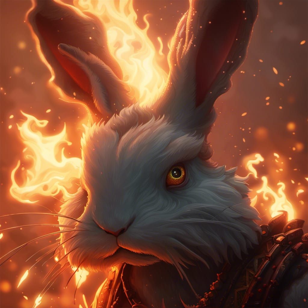 Fiery Rabbit Spirit in Dark Fantasy Style