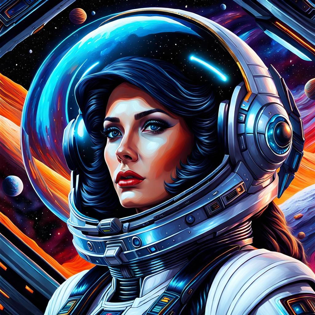 Space Opera Woman in Spaceship, Detailed Oil Painting