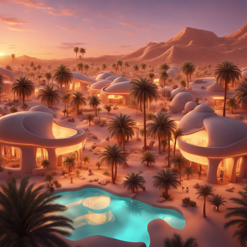 Futuristic Adobe Villages in a Desert Oasis