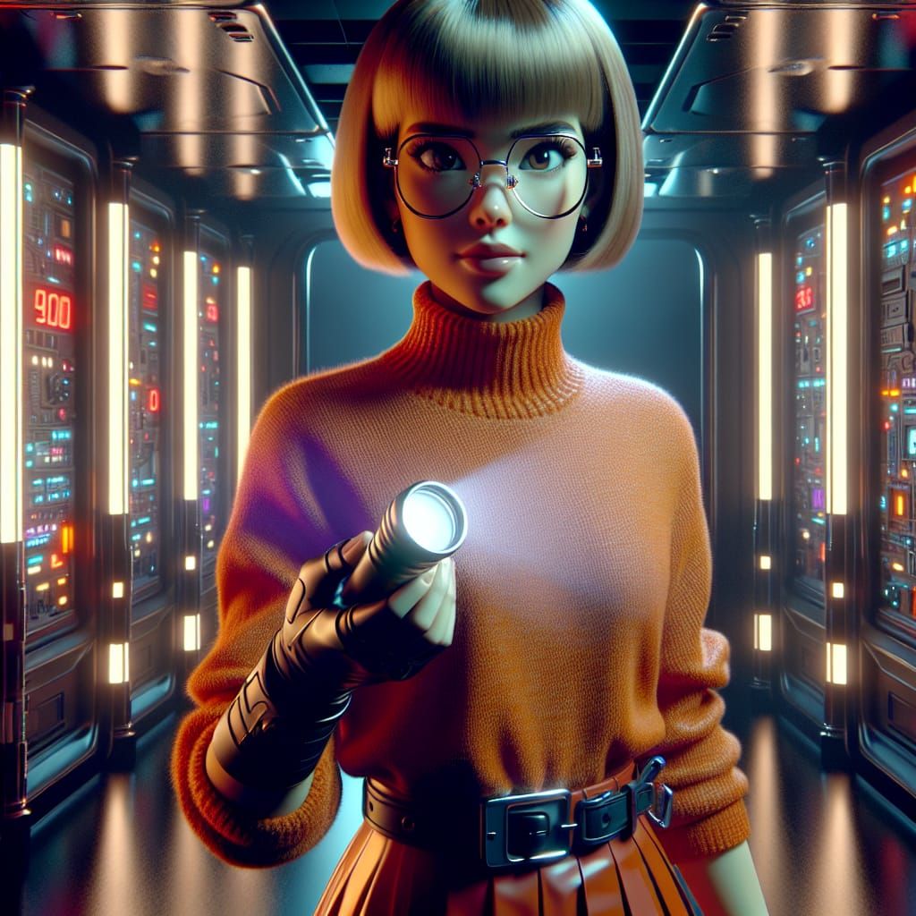 Velma in Cyberpunk Haunted House: 80s Sci-Fi Style
