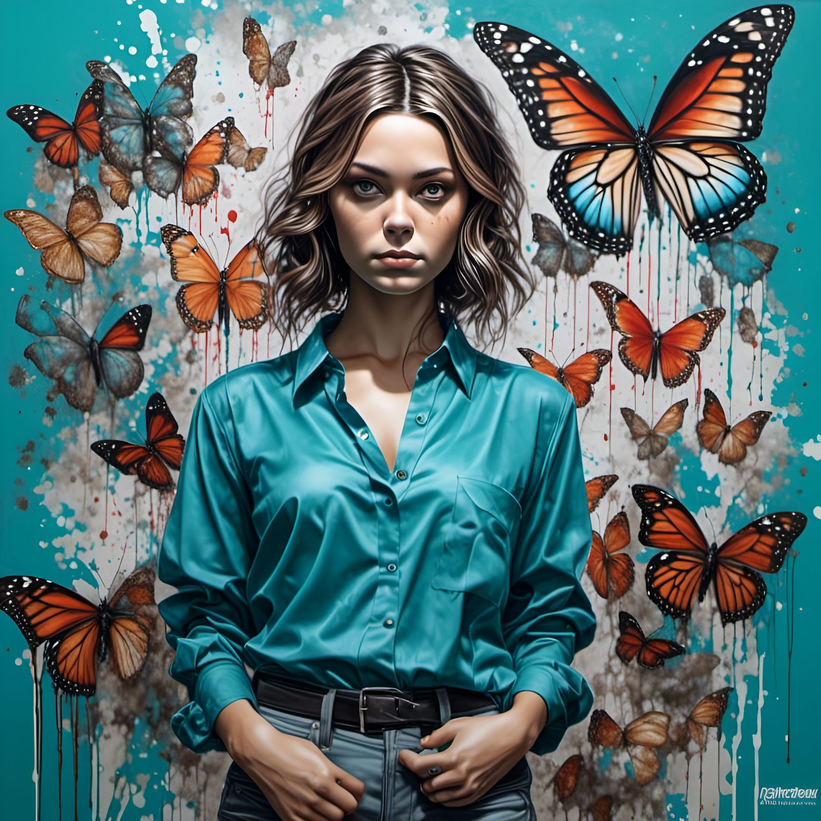 Detailed Portrait of Woman in Splatter Graffiti Style