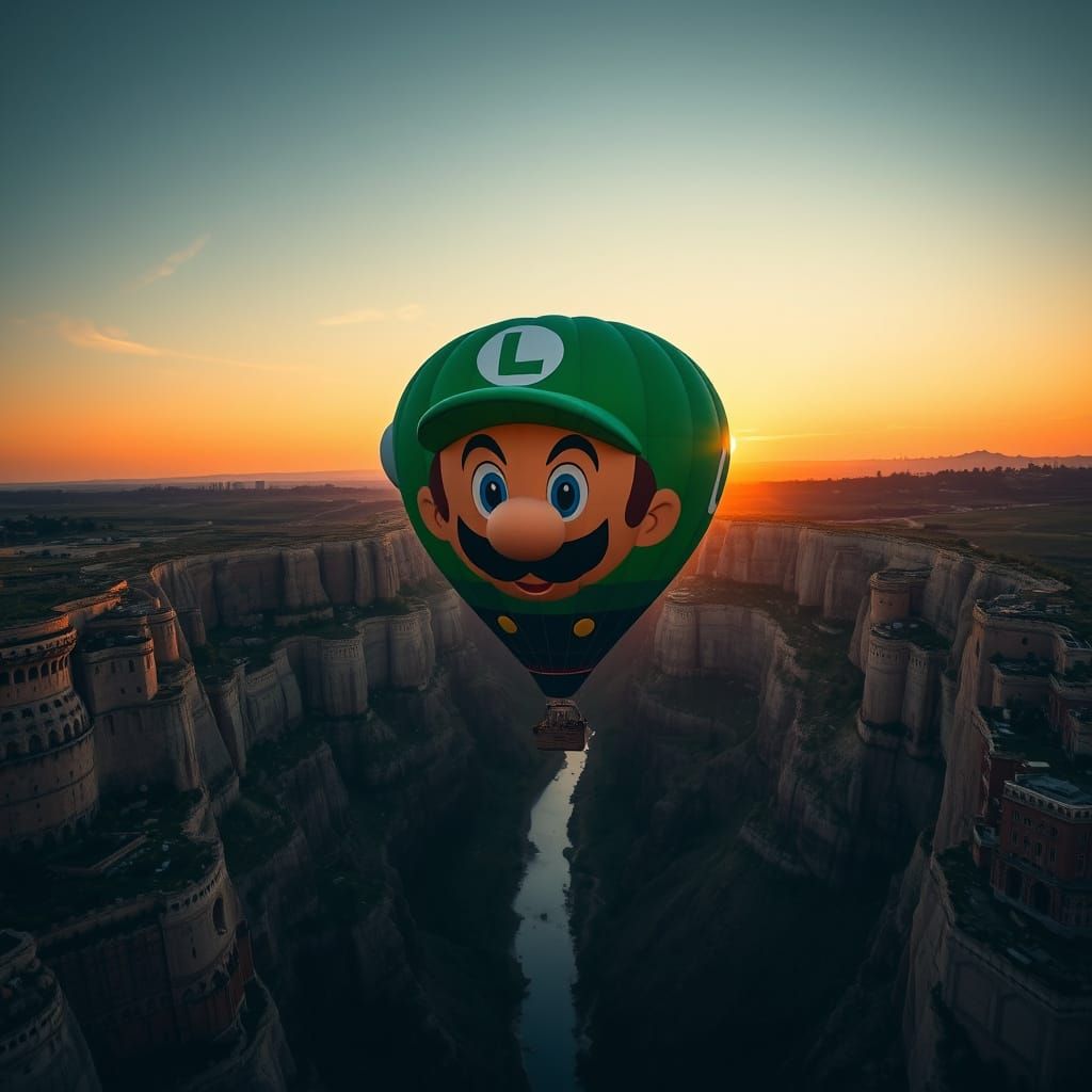 Super Luigi Hot Air Balloon at Sunset