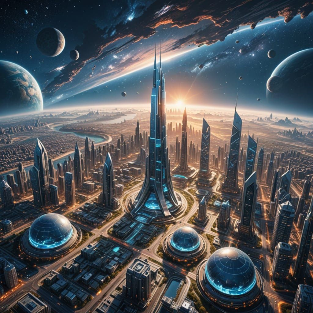 Futuristic Utopian Megacity with Bioluminescent Glow