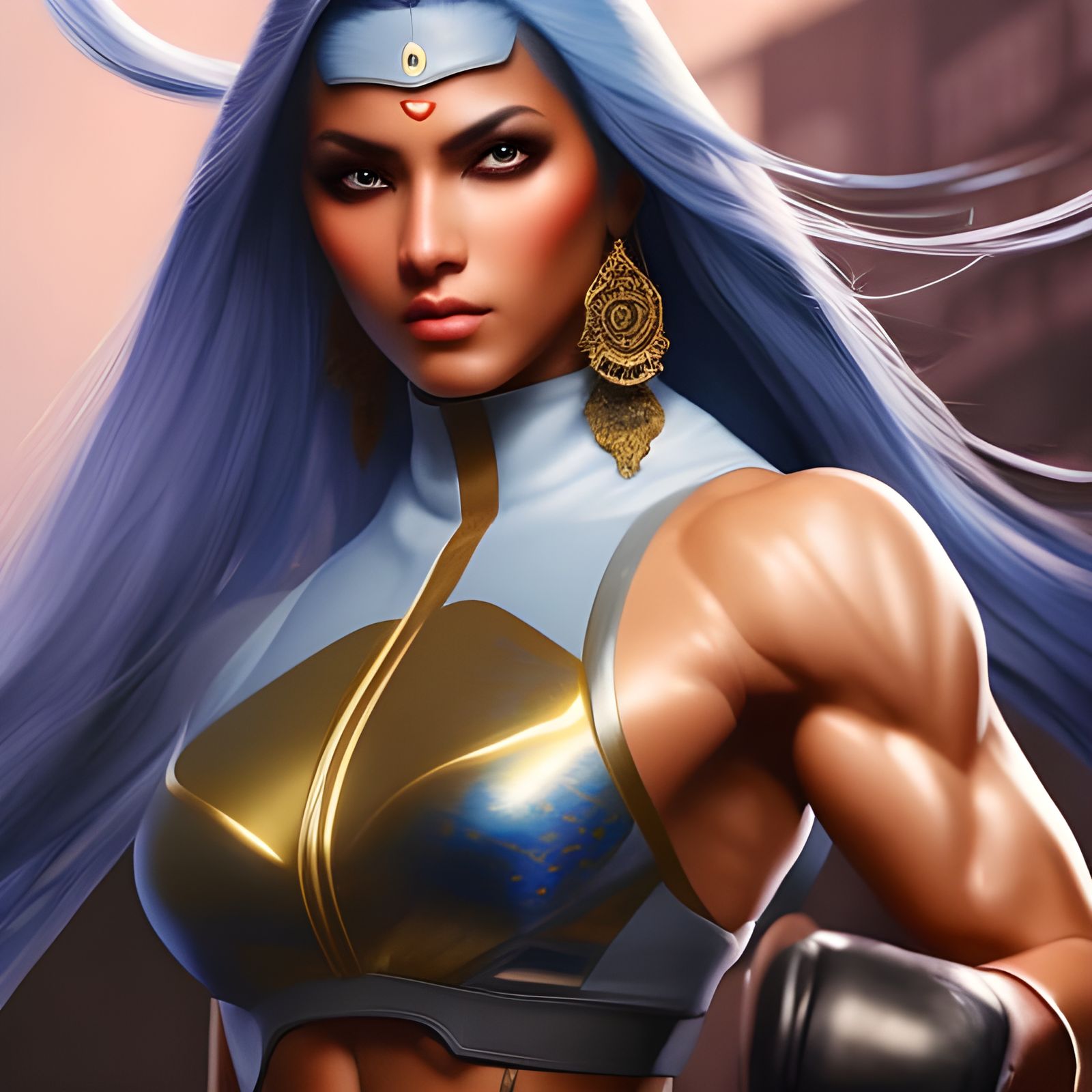 Pakistani Female Boxer in Gouache Style