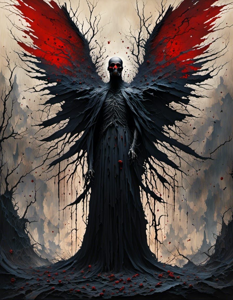 Six-Eyed Raven with Skulls and Rubies