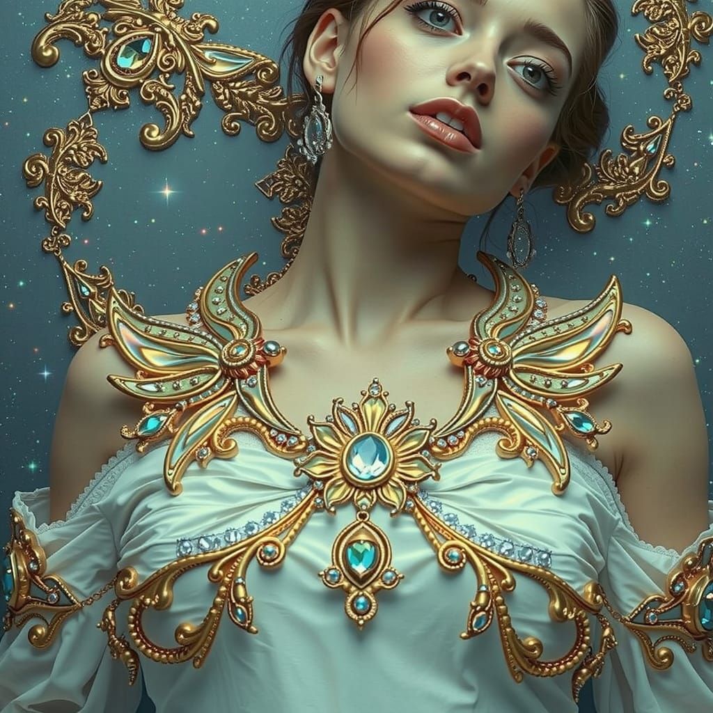 Woman in Starry Night Sky: Photorealistic Digital Art