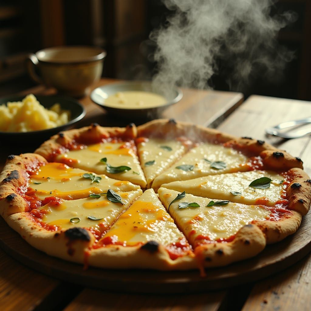 Vintage-Style Pizza Quatre Fromages Photograph