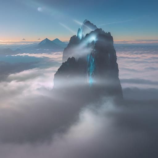 Mountains Rising Into Azure Sky with Mist