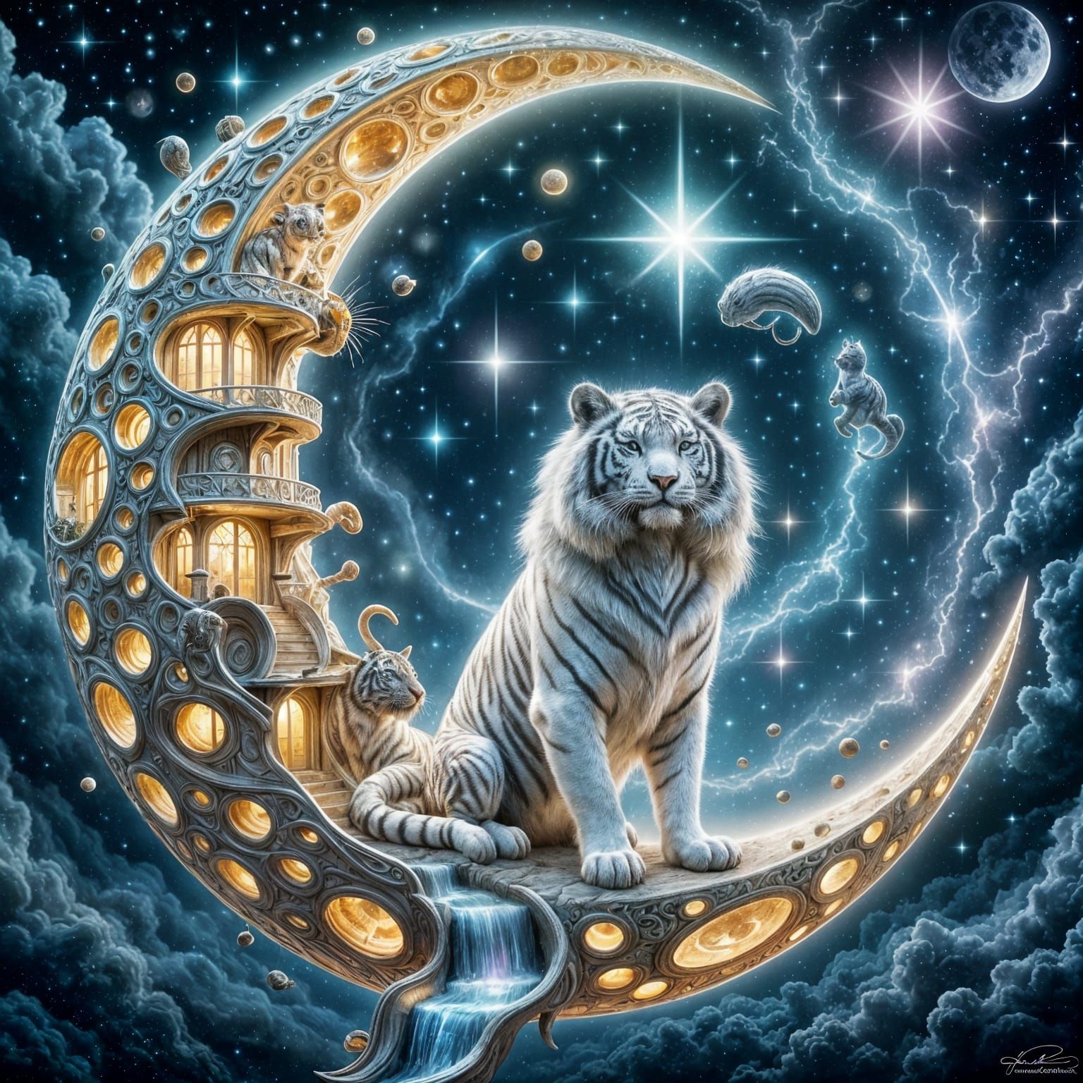 White Tiger in Luminous Moon Sanctuary