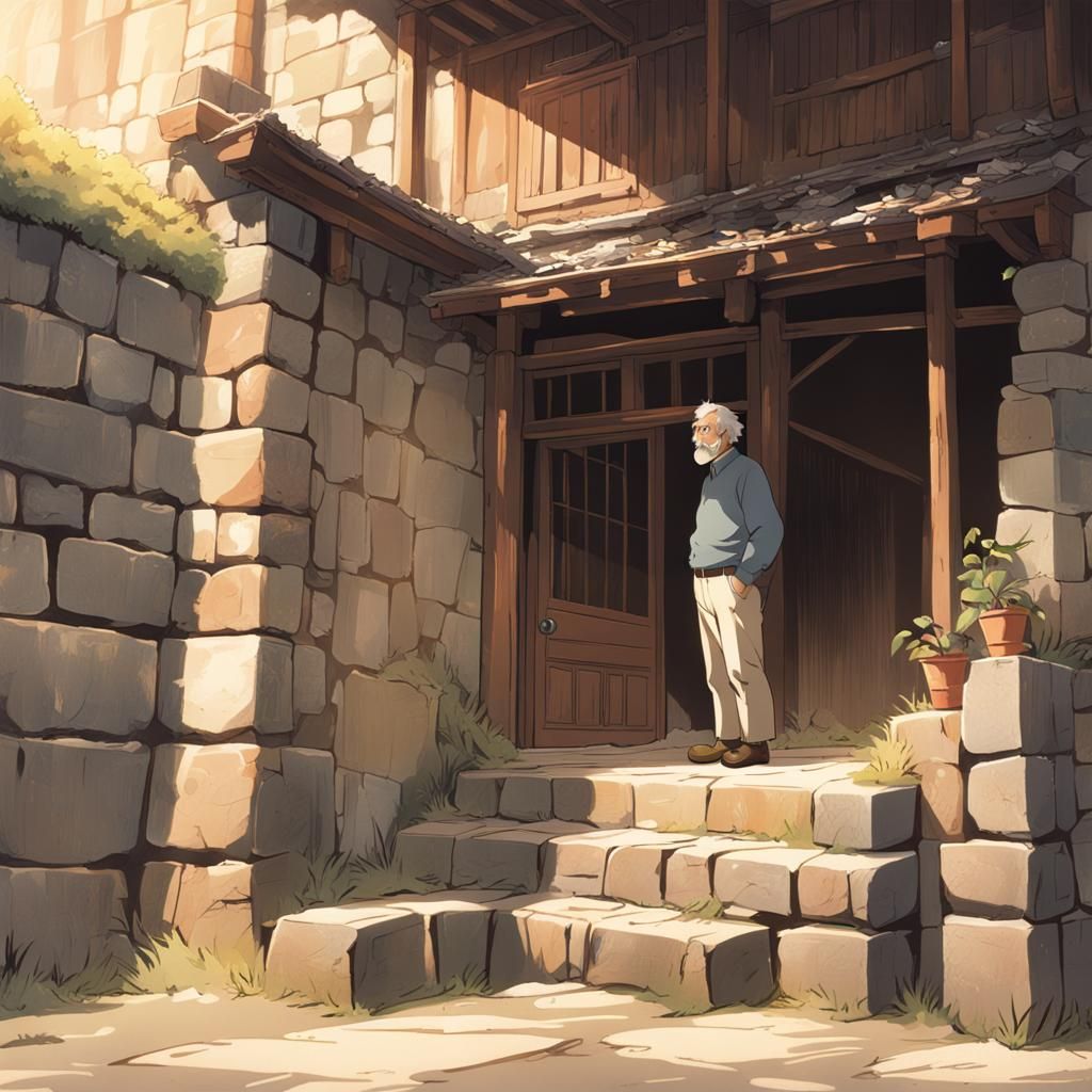 Elderly Man in Anime Style by Makoto Shinkai