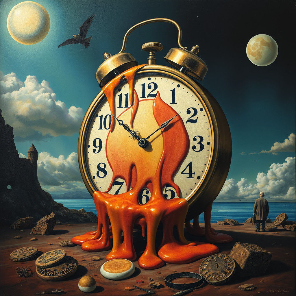 Surreal Melting Clock in Surrealist Style