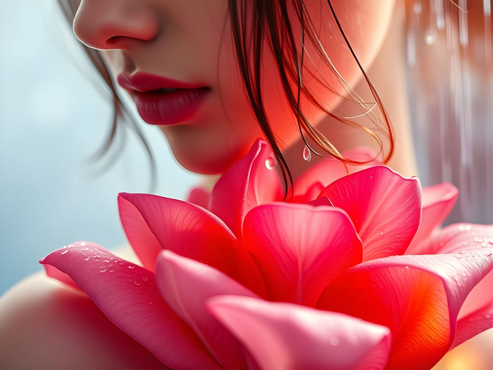 A Woman in Botanical Luxury with Rainbow Hues