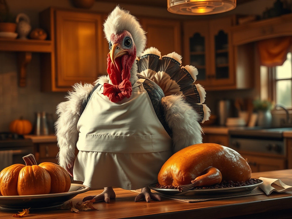Flamboyant Turkey's Thanksgiving Feast: A Photorealistic Dig...
