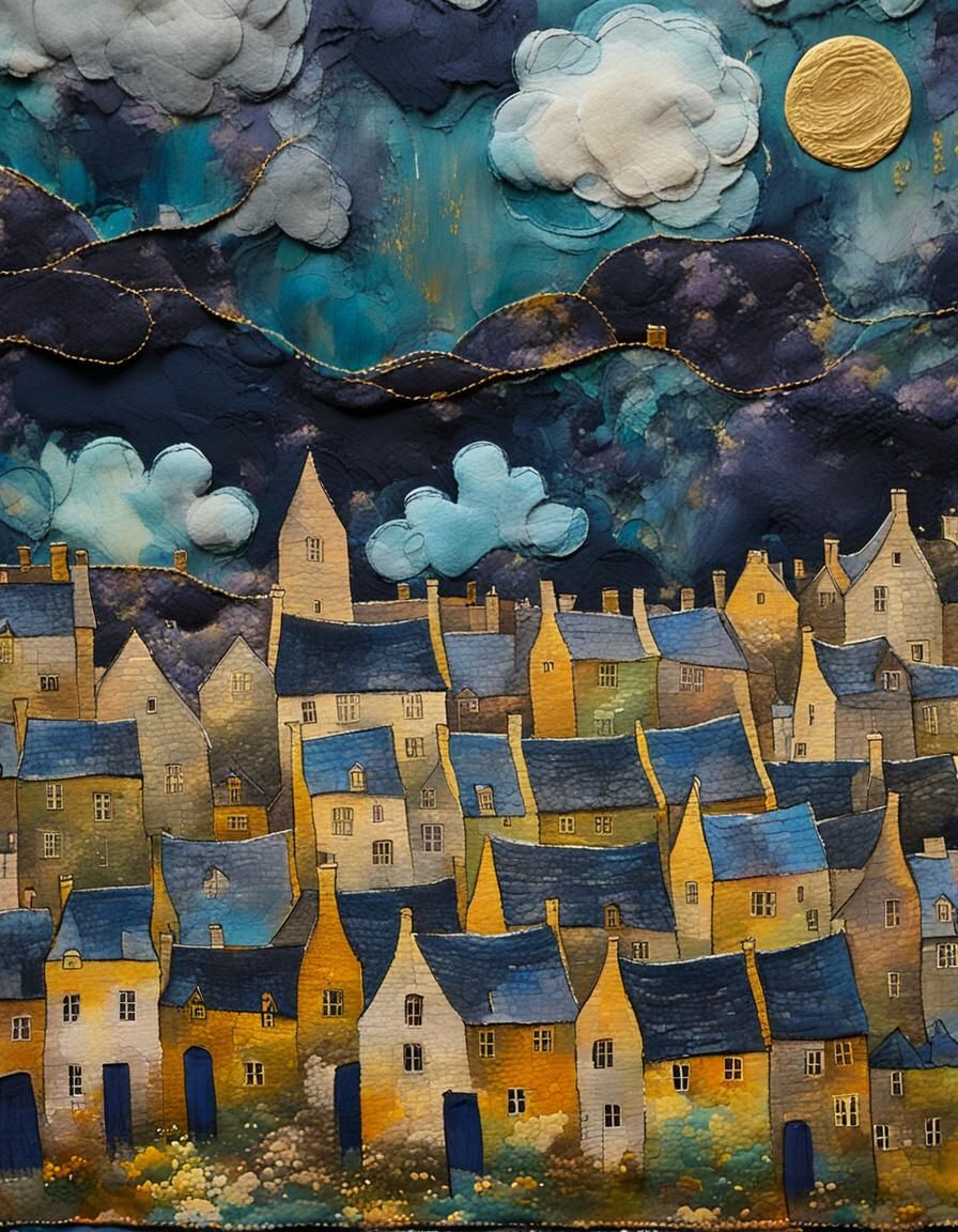 Storm Clouds Over Cotswold Village in Abstract Style