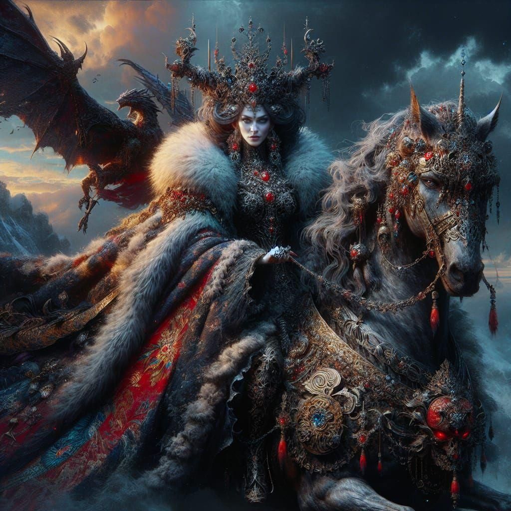 Fantasy Queen on Horseback: Detailed Matte Painting