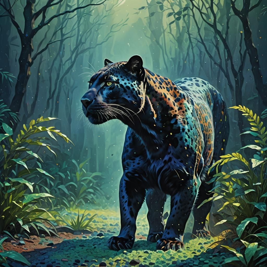 Fauvist Panther Formed From Colorful Dots