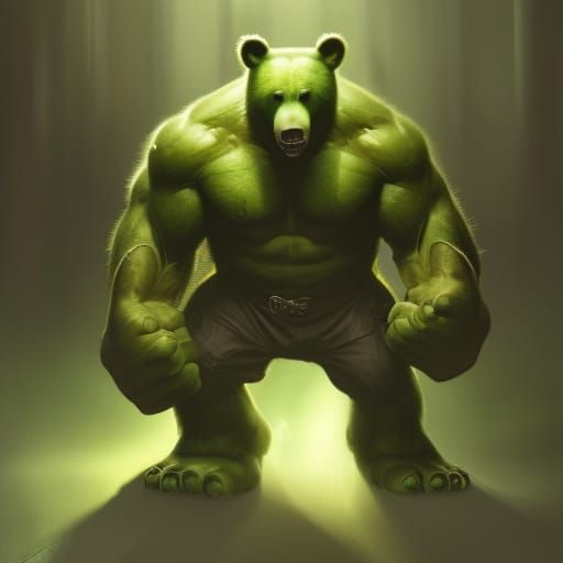 Green Bear Superhero Concept Art in 8K