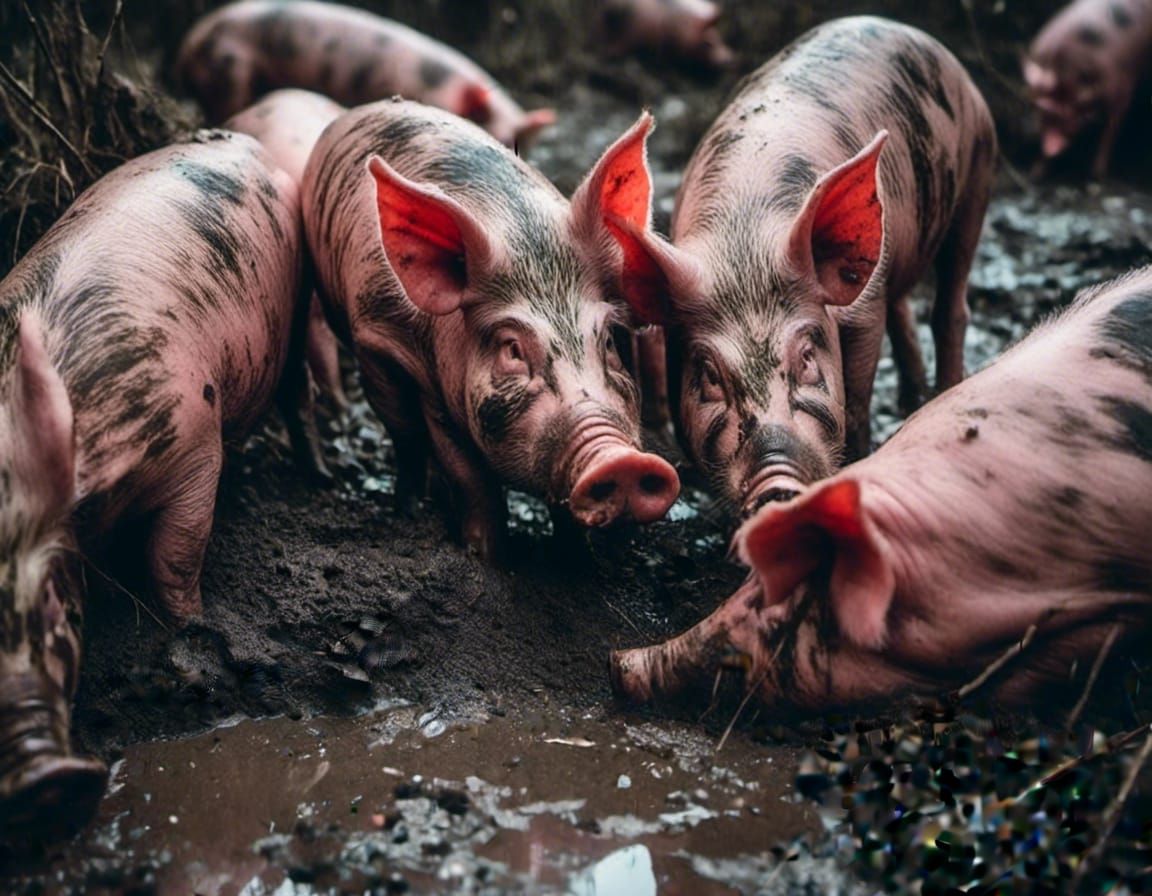 pigs wallowing in mud