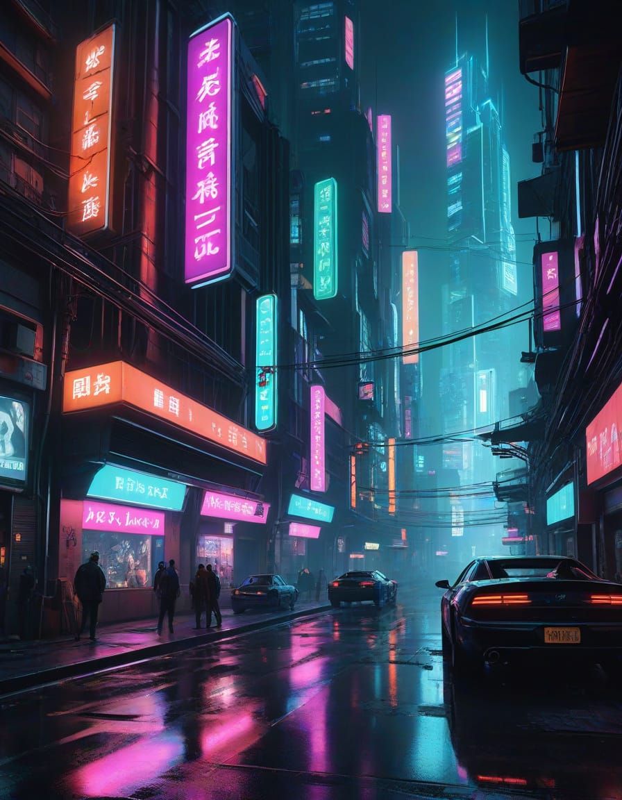 Neon Cityscape at Night in Cyberpunk Style