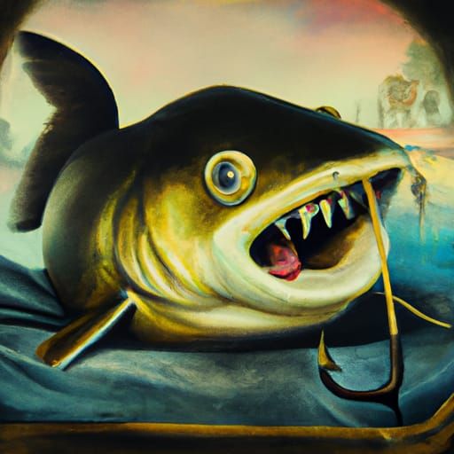 Surreal Catfish with Teeth in Dali Style