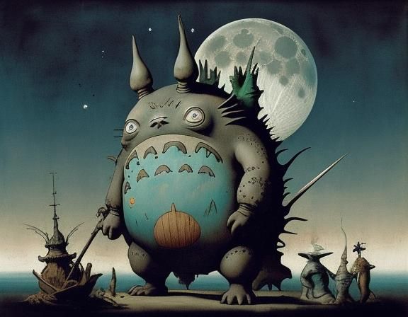 Totoro and Planets in Japanese Art Style
