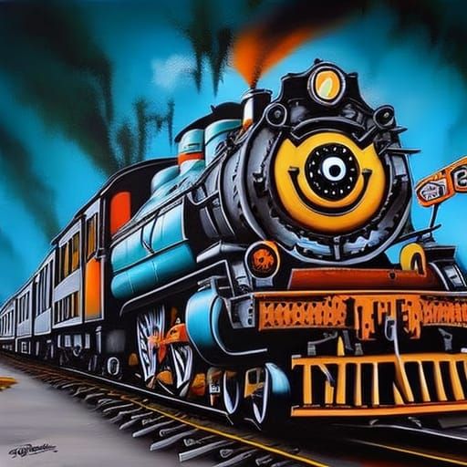 Monster Train Halloween Graffiti Art in Street Style