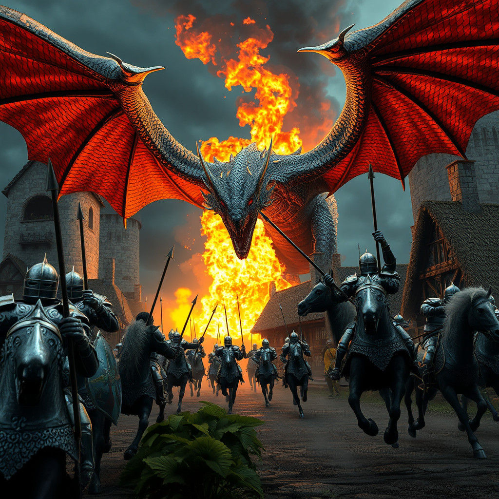 Knights and Dragon Battle in Hyperrealistic 3D