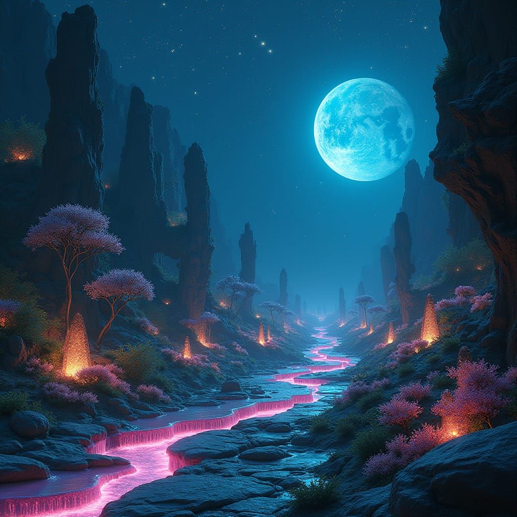 Luminous Moonlit Forest in Dreamy, Sci-Fi Style