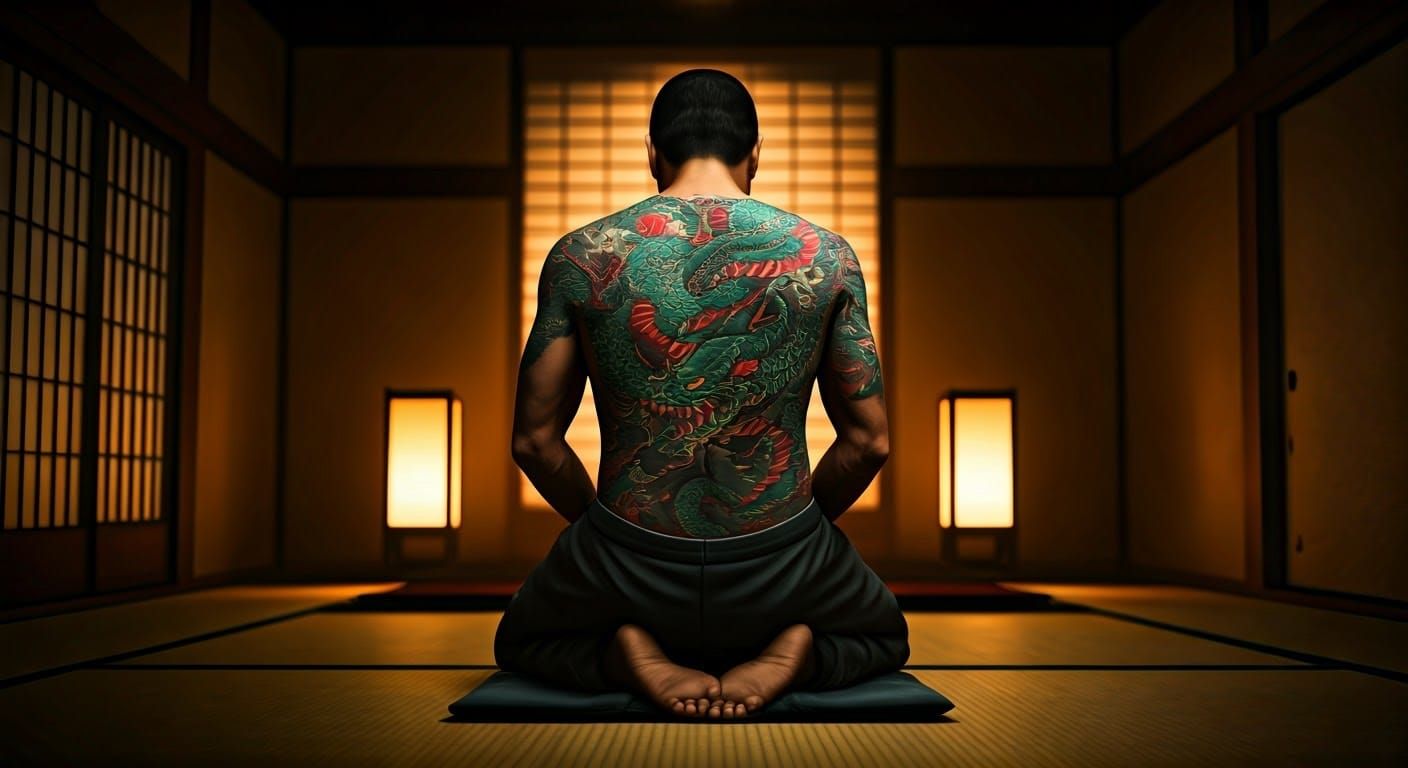Yakuza Serpent Tattoo in Ukiyo-e Style