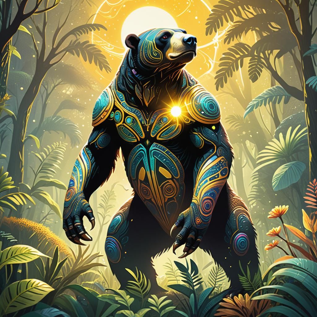 Sun Bear Alien in Exotic Exoplanet Ecosystem