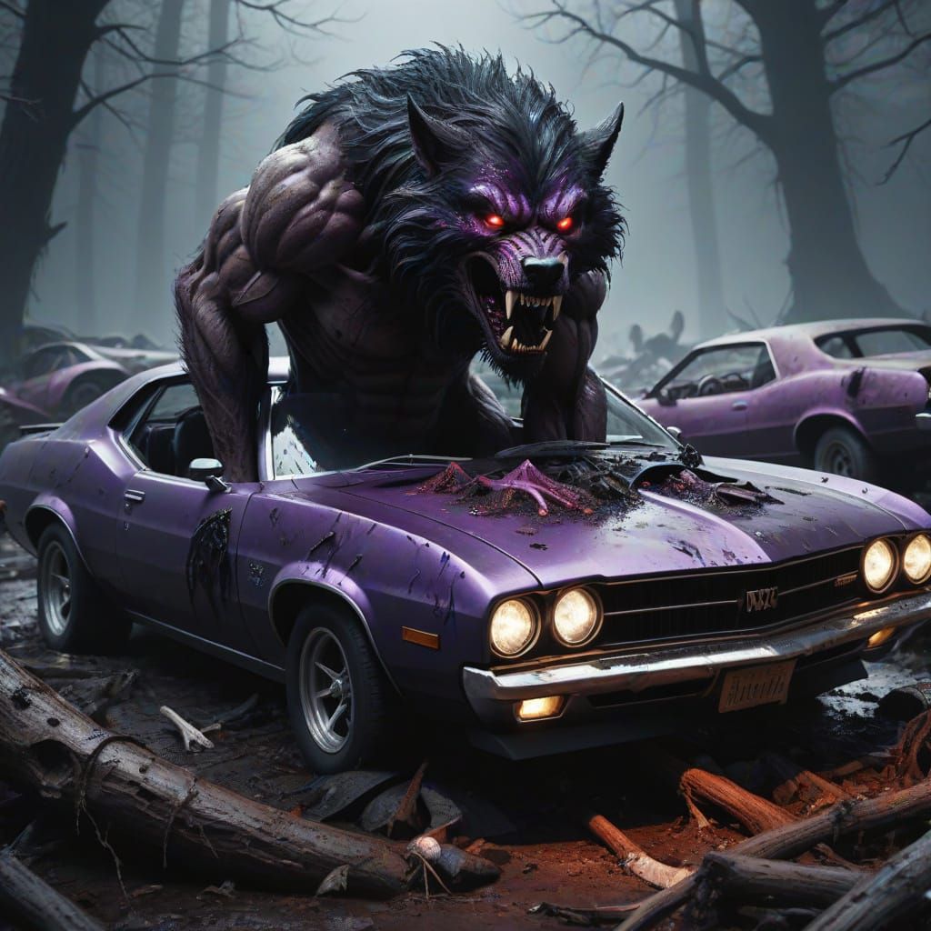 Mutated Werewolf Emerges From Wrecked Muscle Car