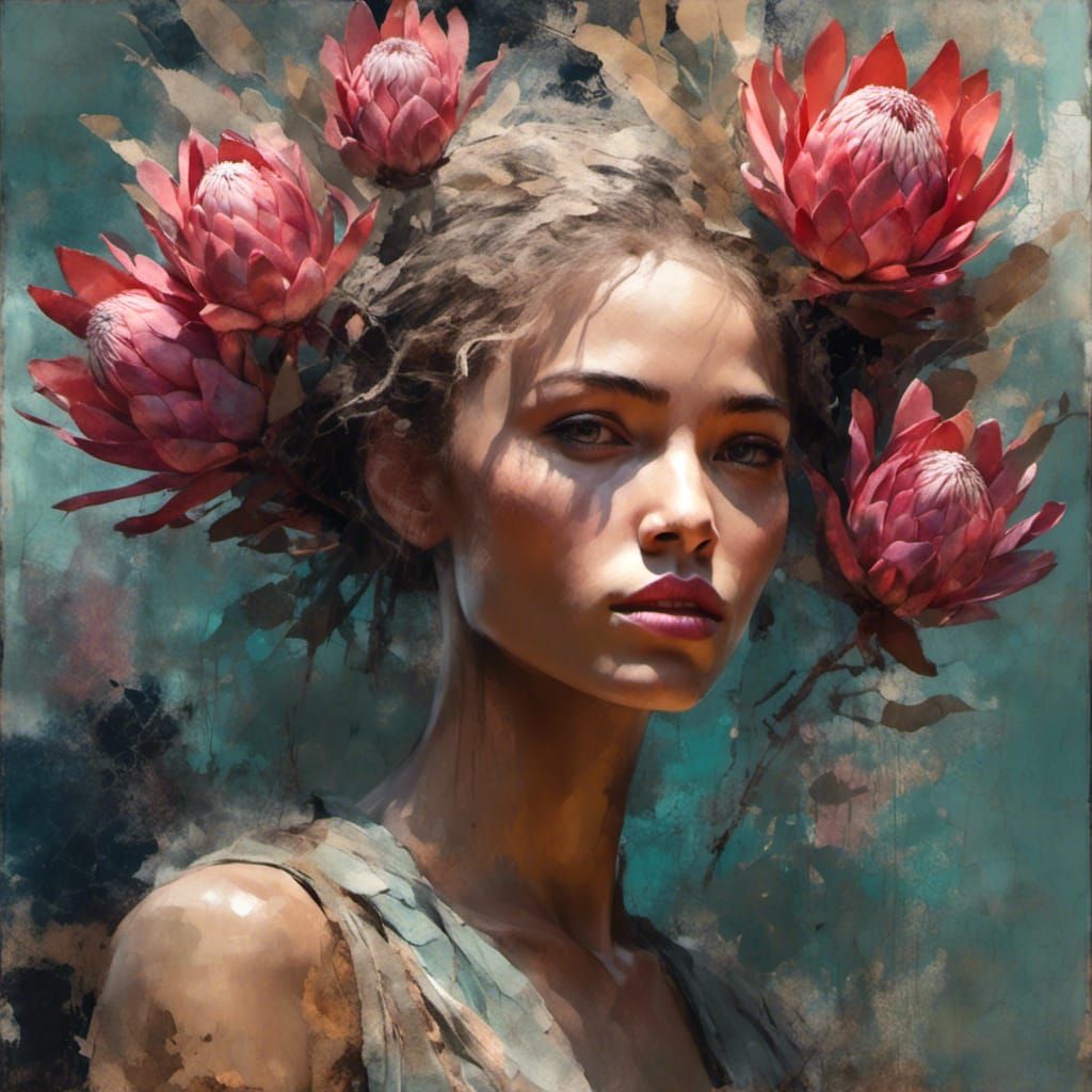 Protea Portrait in Hyperdetailed Digital Art Style