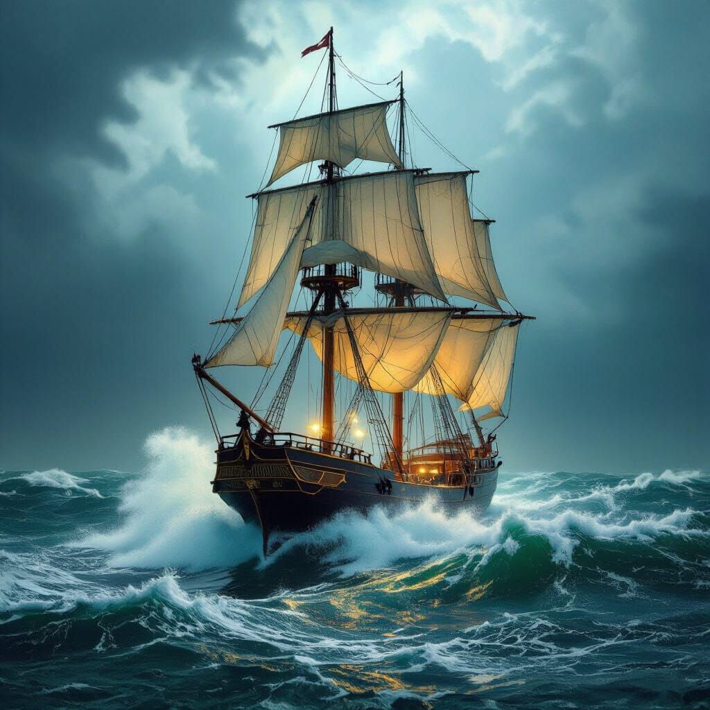 Grand Sailing Ship on Stormy Seas