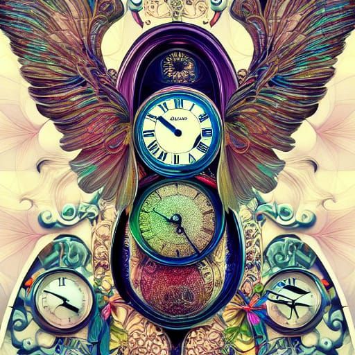 Surreal Collage: Clocks, Wings, and Pearls