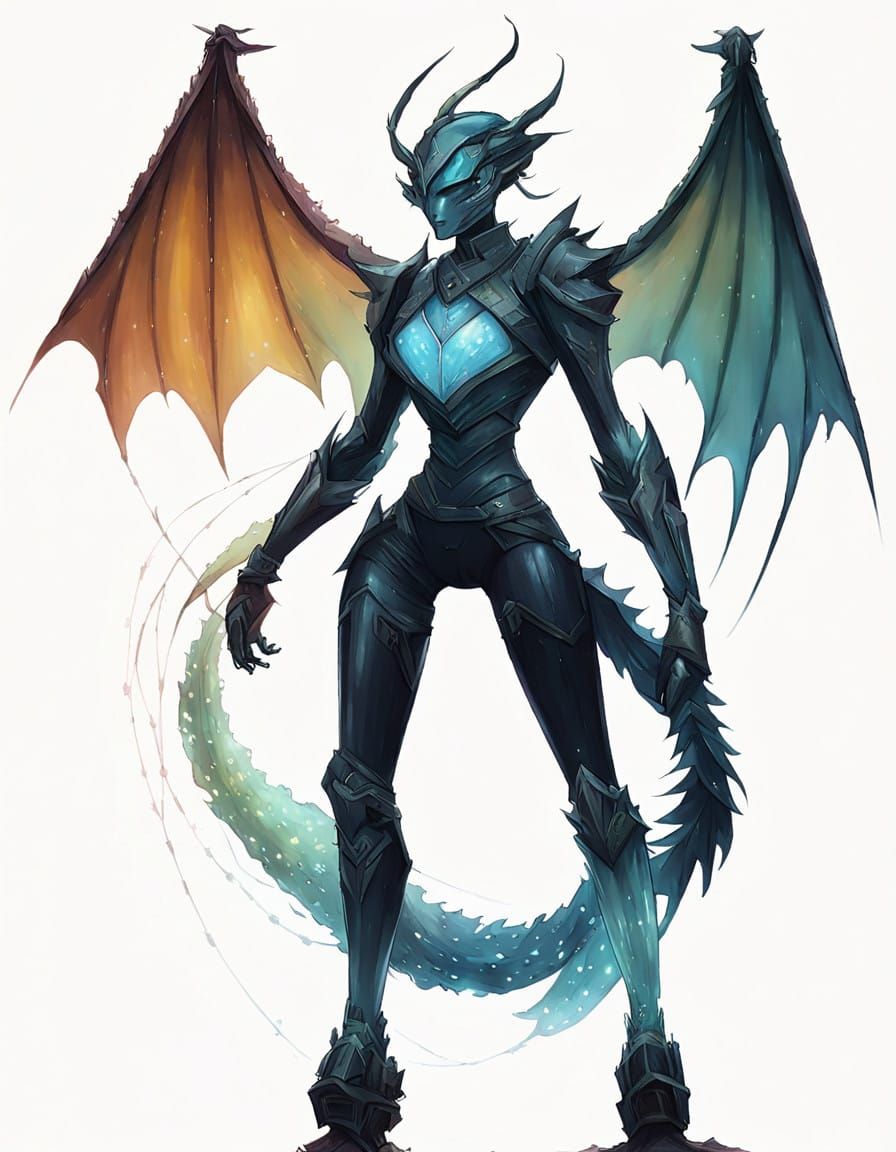 Chimera Goddess with Dragon Wings and Cybernetic Arm