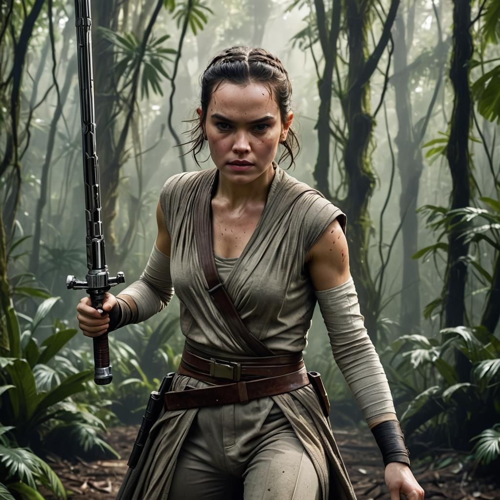 Rey Skywalker in Dark Jungle Close-Up