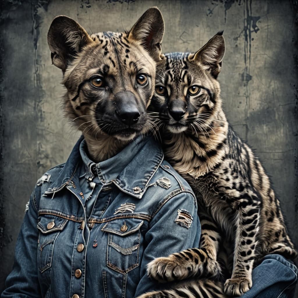 Denim Hyena and Tabby Cat: Hyperrealistic Anthropomorphic Im...