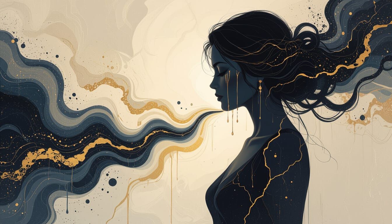 Resilient Woman Emerges from Sorrow as Abstract Art