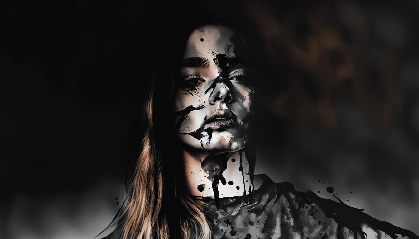 Dramatic Ink Portrait with Expressive Brushwork