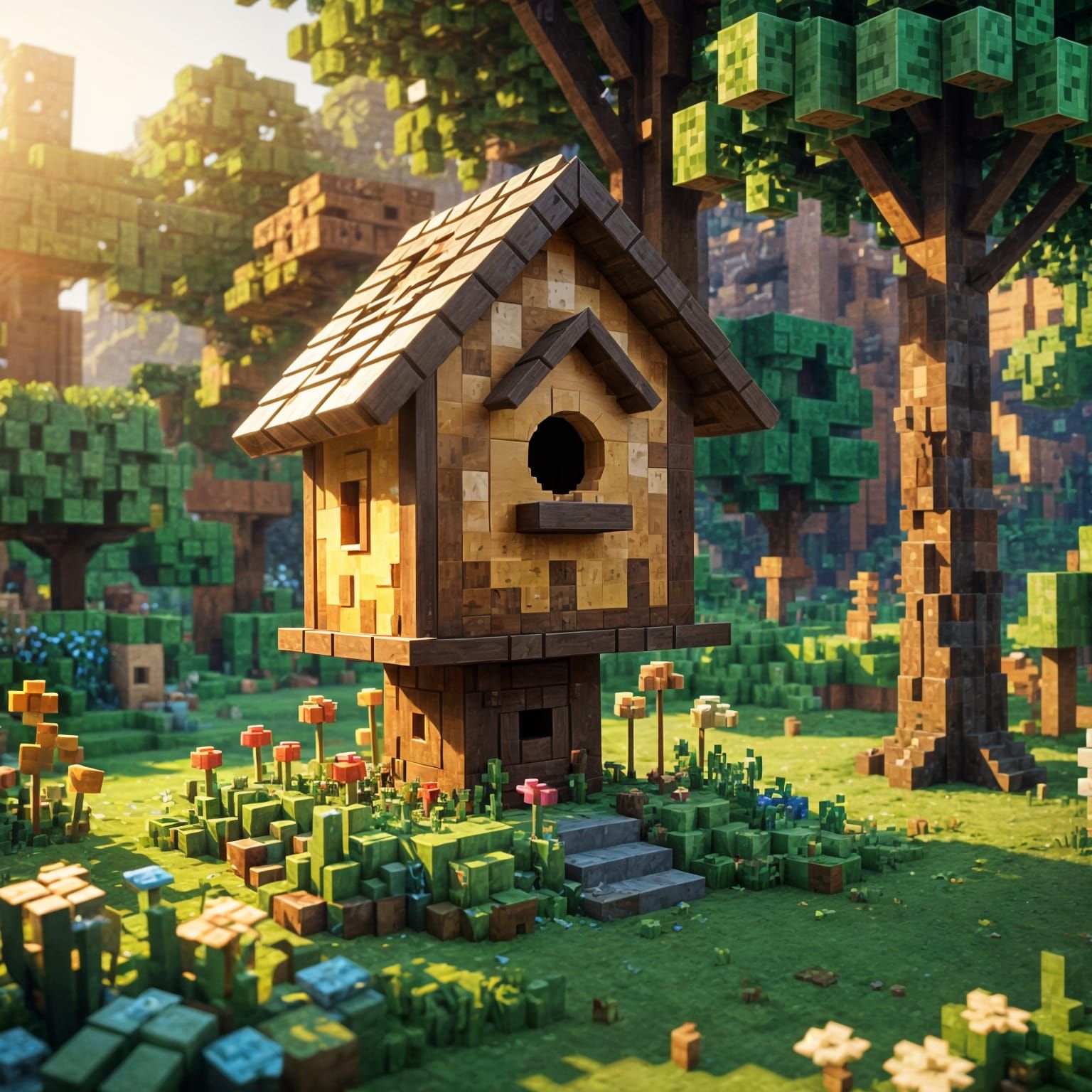 Minecraft Birdhouse in a Realistic Art Style
